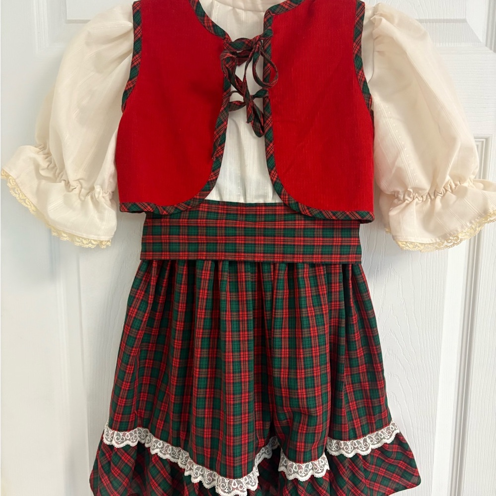 Handmade Vintage Cottage Core Girls Red Green Plaid Christmas Dress - Picture 2 of 11